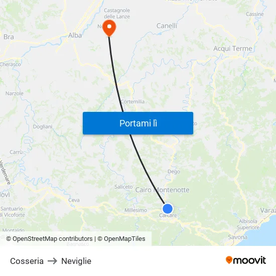 Cosseria to Neviglie map