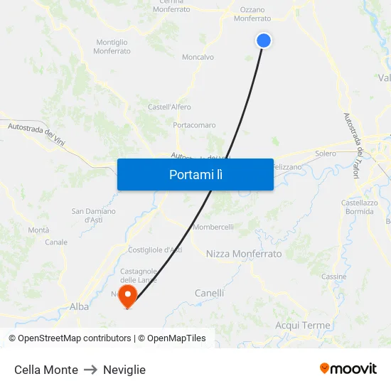 Cella Monte to Neviglie map
