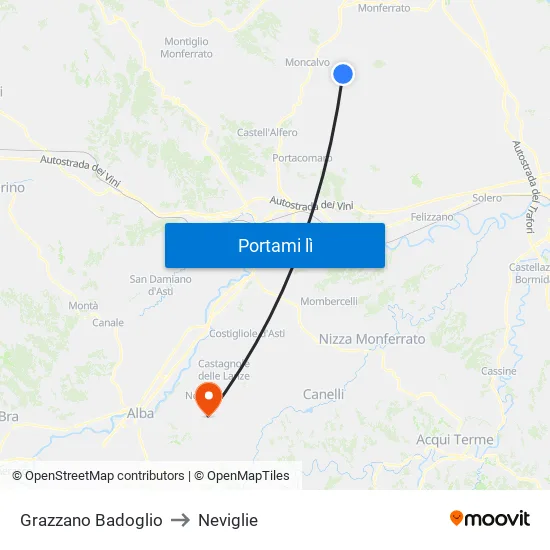 Grazzano Badoglio to Neviglie map