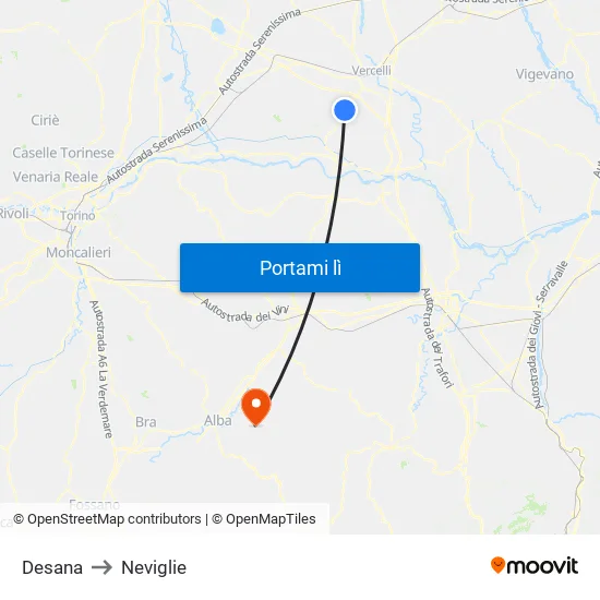 Desana to Neviglie map