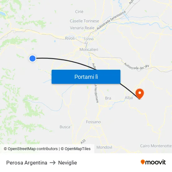 Perosa Argentina to Neviglie map
