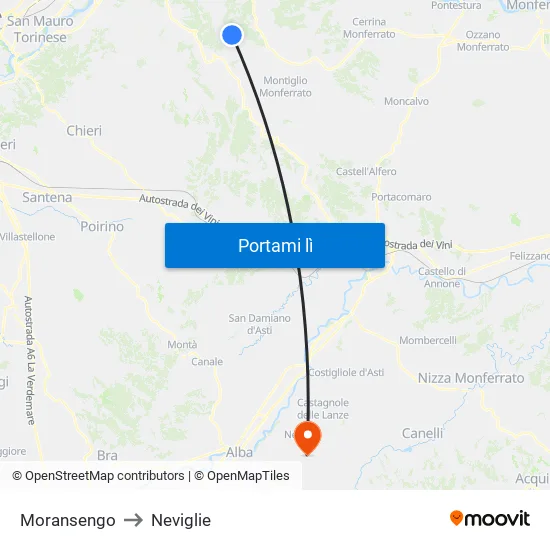 Moransengo to Neviglie map
