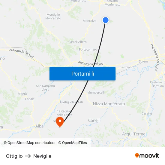 Ottiglio to Neviglie map