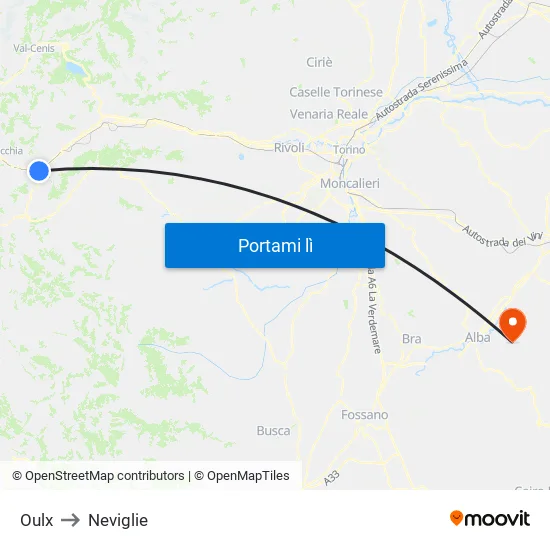 Oulx to Neviglie map