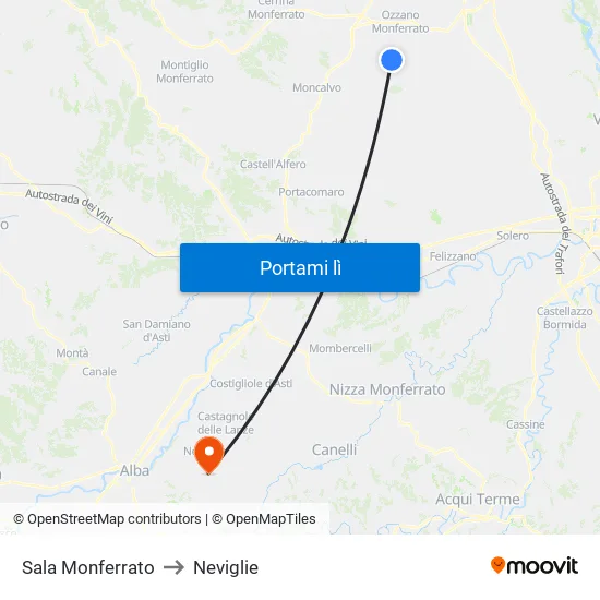 Sala Monferrato to Neviglie map