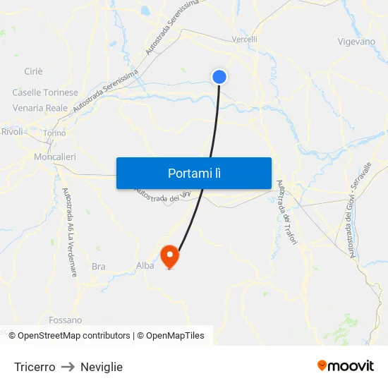 Tricerro to Neviglie map