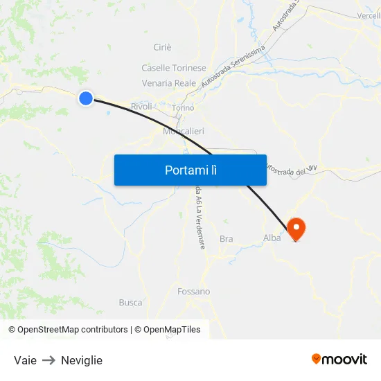 Vaie to Neviglie map