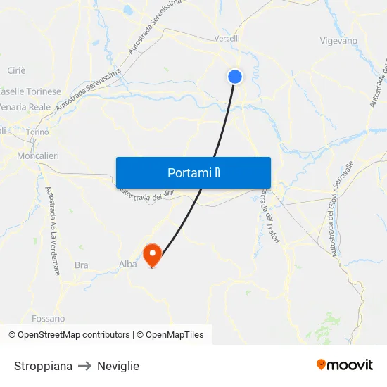 Stroppiana to Neviglie map