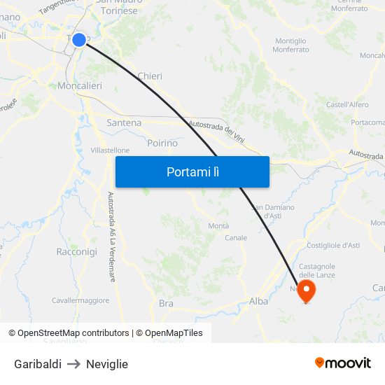 Garibaldi to Neviglie map
