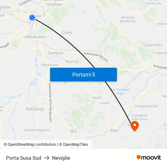 Porta Susa Sud to Neviglie map