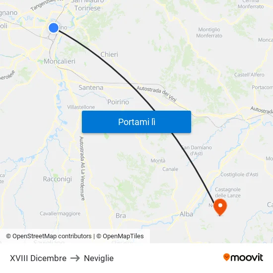 XVIII Dicembre to Neviglie map