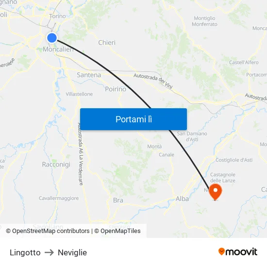 Lingotto to Neviglie map
