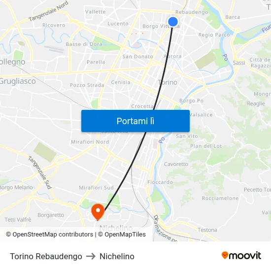Torino Rebaudengo to Nichelino map