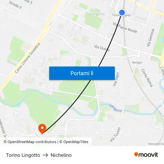 Torino Lingotto to Nichelino map