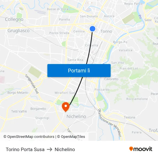 Torino Porta Susa to Nichelino map