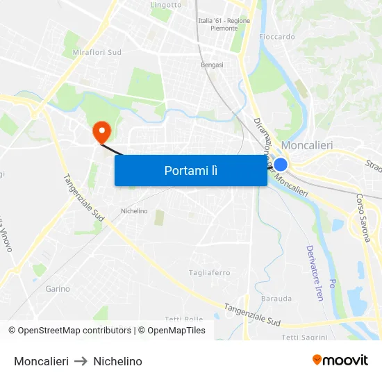 Moncalieri to Nichelino map