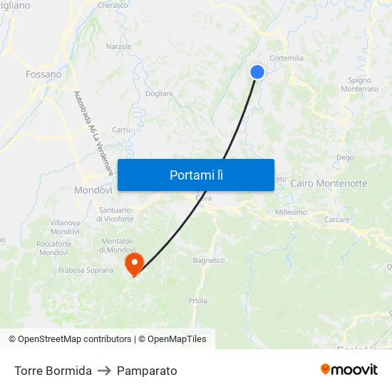 Torre Bormida to Pamparato map