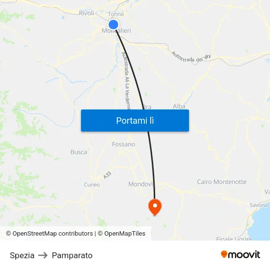 Spezia to Pamparato map