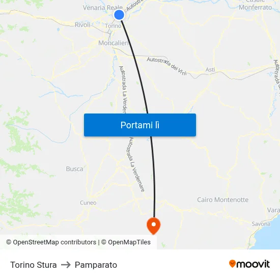 Torino Stura to Pamparato map