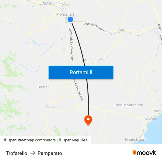 Trofarello to Pamparato map