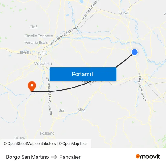 Borgo San Martino to Pancalieri map