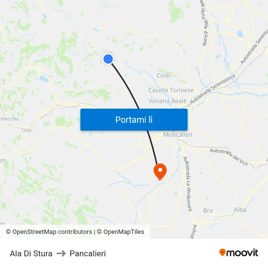 Ala Di Stura to Pancalieri map