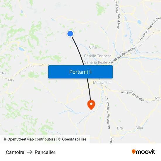Cantoira to Pancalieri map