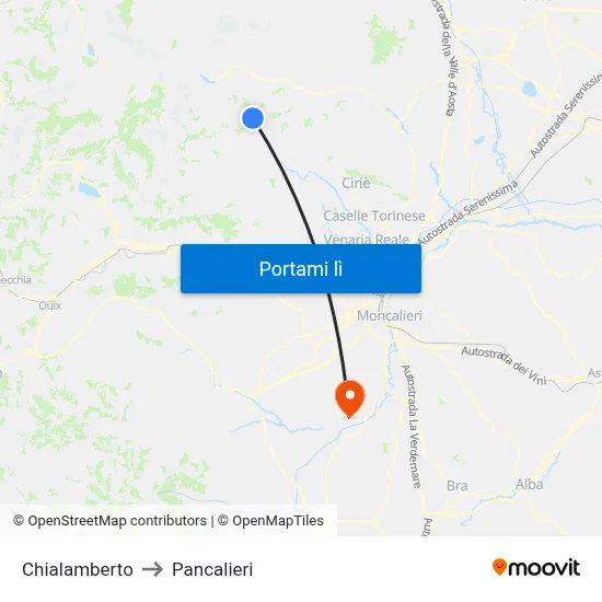 Chialamberto to Pancalieri map