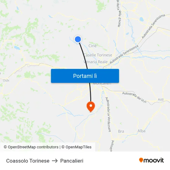 Coassolo Torinese to Pancalieri map