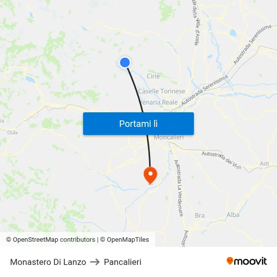 Monastero Di Lanzo to Pancalieri map