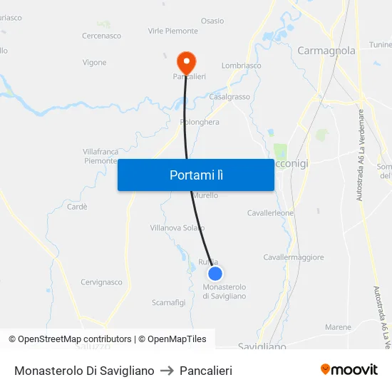 Monasterolo Di Savigliano to Pancalieri map