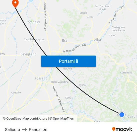 Saliceto to Pancalieri map