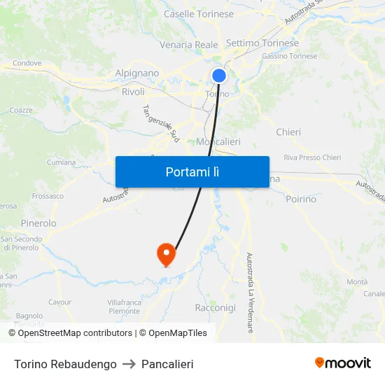 Torino Rebaudengo to Pancalieri map