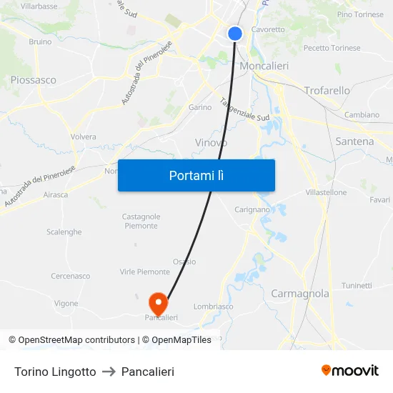 Torino Lingotto to Pancalieri map