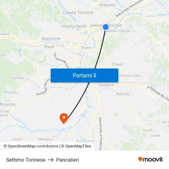 Settimo Torinese to Pancalieri map