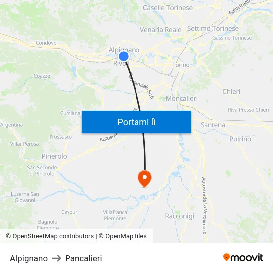 Alpignano to Pancalieri map