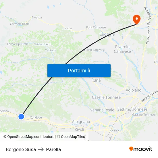 Borgone Susa to Parella map