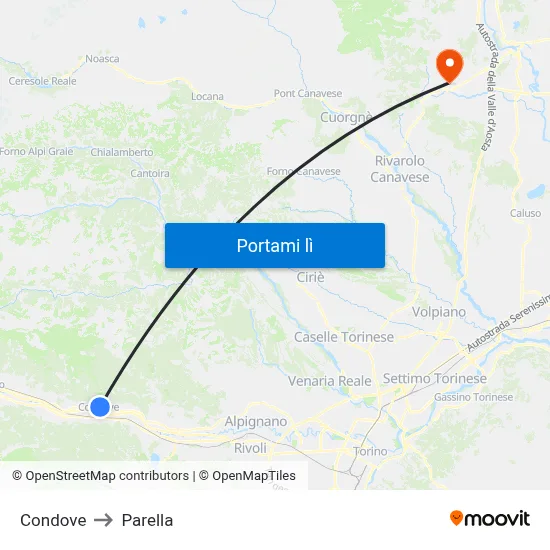 Condove to Parella map