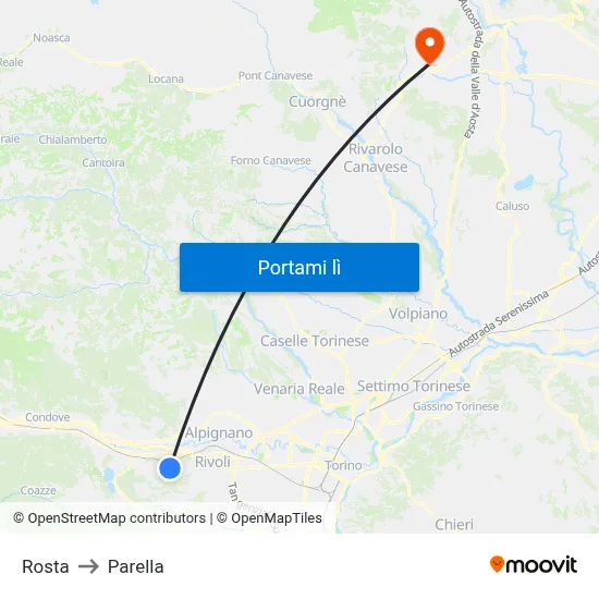 Rosta to Parella map