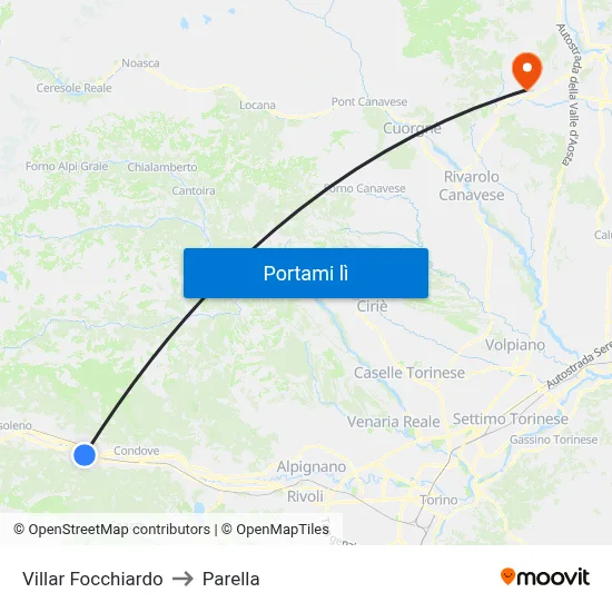 Villar Focchiardo to Parella map