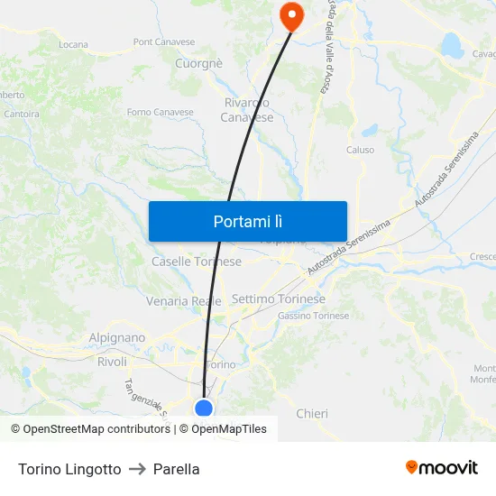 Torino Lingotto to Parella map
