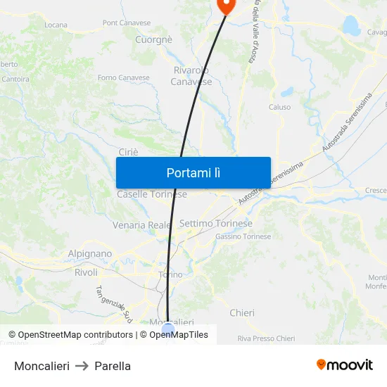 Moncalieri to Parella map
