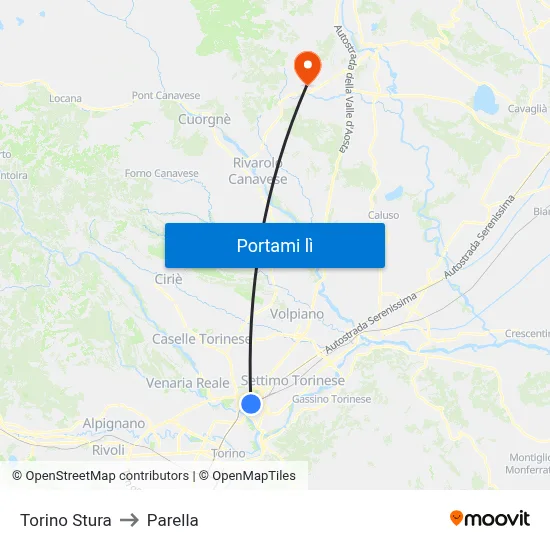 Torino Stura to Parella map