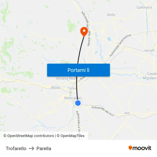 Trofarello to Parella map