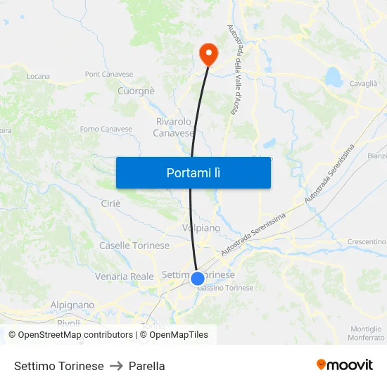 Settimo Torinese to Parella map