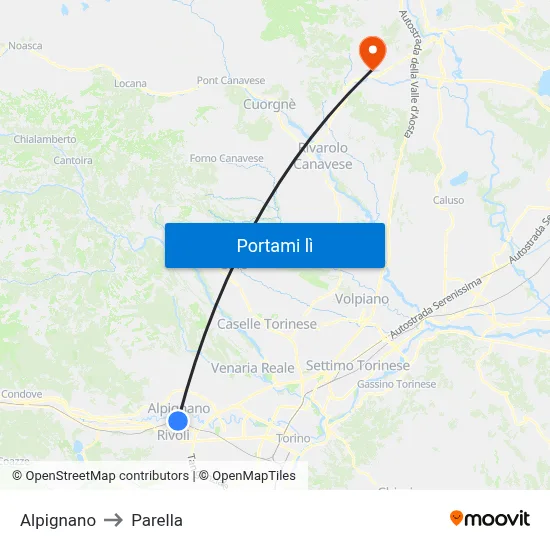 Alpignano to Parella map