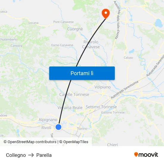 Collegno to Parella map