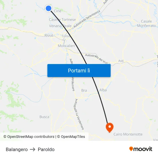 Balangero to Paroldo map