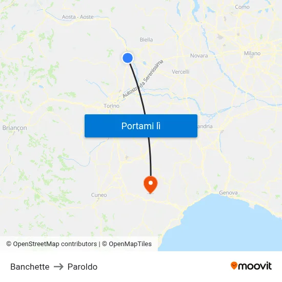 Banchette to Paroldo map