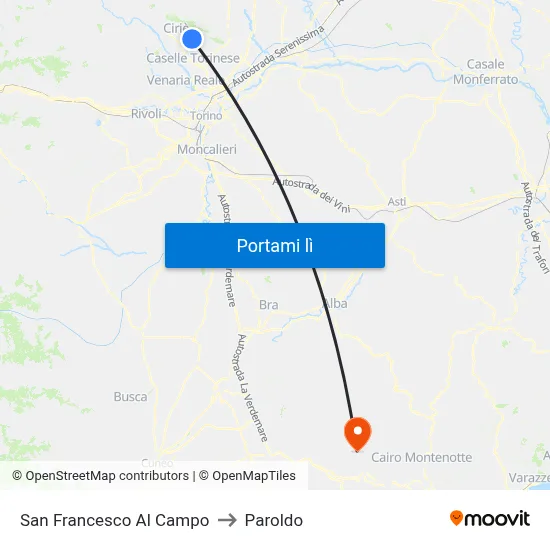 San Francesco Al Campo to Paroldo map